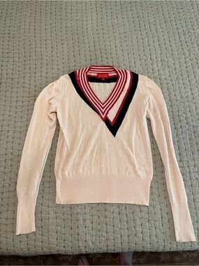 Vivienne Westwood Cream V-Neck Sweater with Red and Navy Trim